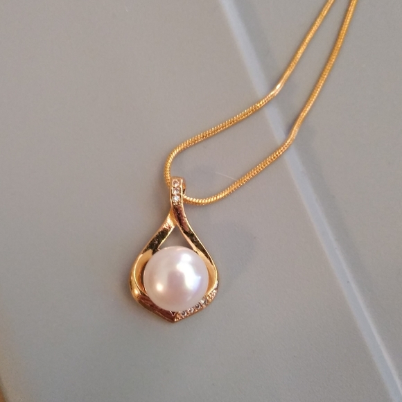 14k Gold Over Sterling Silver Akoya Pearl Jeweled Fancy Pendant Necklace Set